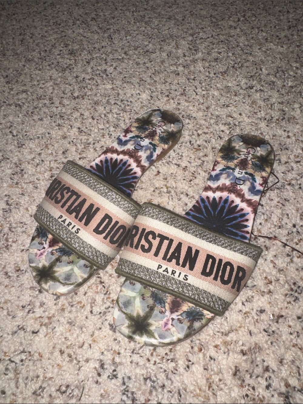 Dior women Tie-Dye Logo Slide Sandals in Blue, Pink and Green